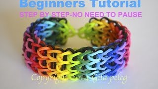 Rainbow LoomMulticolor Triple Single bracelet for beginnersSTEP BY STEP [upl. by Yeo]