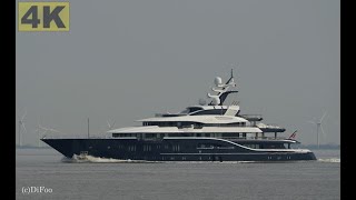 Mega Yacht SOLANDGE  Shipspotting Germany 🇩🇪 River Elbe near Otterndorf  4K VIDEO [upl. by Dymphia]