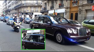 Queen Elizabeth II enormous convoy in Paris [upl. by Tdnarb]