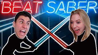 BEAT SABER AGAINST MY GIRLFRIEND  VR Beat Saber Gameplay PSVR [upl. by Noiraa]