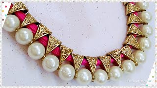 How To Make Antique Silk thread NecklacePearl Jewellery [upl. by Iretak]