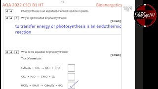 AQA GCSE 2022 Paper 1 Q4 Biology Combined Science Higher Tier Past paper Questions  Bioenergetics [upl. by Kitarp]