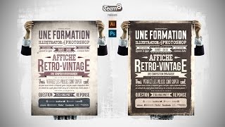 TUTO AFFICHE RÉTRO  VINTAGE COMPOSÉES DE TYPOGRAPHIES AVEC ILLUSTRATOR [upl. by Odlo]