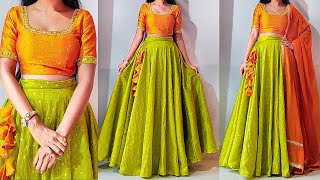 Umbrella cut lehenga skirt amp crop top cutting stitching step by step for beginners [upl. by Maclaine]