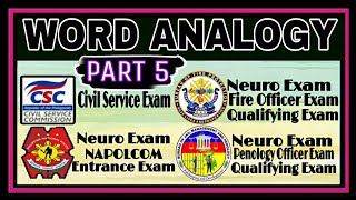 PART 5 WORD ANALOGY  CIVIL SERVICE EXAM PENOLOGY NAPOLCOM EXAM NEURO EXAM  LOGICAL REASONING [upl. by Amikahs]