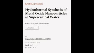 Hydrothermal Synthesis of Metal Oxide Nanoparticles in Supercritical Water  RTCLTV [upl. by Petuu]