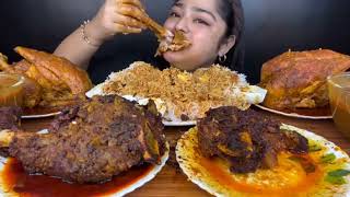 Eating Spicy 2mutton Tangdi curry Spicy 2whole chicken curry with Basmati Rice ampEggs🥚 Mukbang [upl. by Akinot]