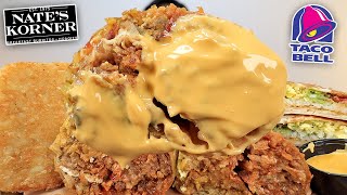 MUKBANG EATING TACO BELL BREAKFAST CRUNCHWRAP SUPREMES HASHBROWNS NATES KORNER STEAK BURRITO ASMR [upl. by Duthie]