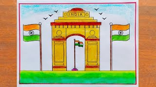 Republic Day Drawing Easy Steps  How to Draw India Gate Easy Step By Step  26 January Drawing [upl. by Emaj]