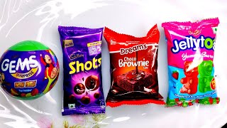 Gems Surprise vs Cadbury Shots vs Choco Brownie vs Jellytos Unboxing Asmr [upl. by Ralina]