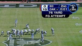 Sebastian Janikowski’s 76 Yard Field Goal Attempt HD  2008 Week 4 [upl. by Oinegue]