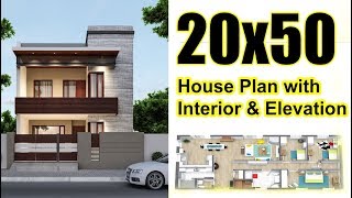 20x50 House plan with Interior amp Elevation [upl. by Kubiak347]