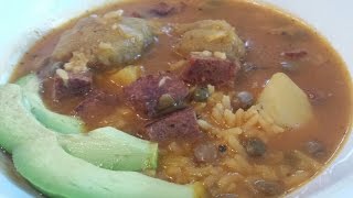 Sopon Asopaode Gandules con Salami y bollitos de Platano [upl. by Eessac]