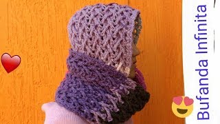 bufanda a crochet punto cruzado en 3d  Knitting scarf infinity crochet [upl. by Lapo]