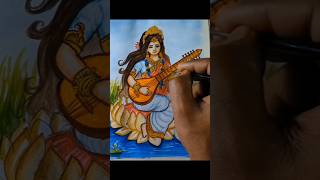 Saraswati Mata drawing with colour 🖌️❤️ Basant Panchami drawing saraswatipuja [upl. by Takakura984]