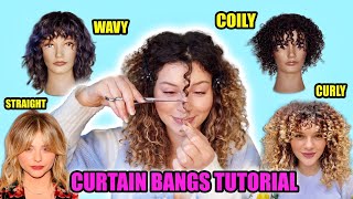 HAIRSTYLISTS GUIDE TO CUTTING YOUR OWN CURTAIN BANGS ON CURLY HAIR [upl. by Frey702]