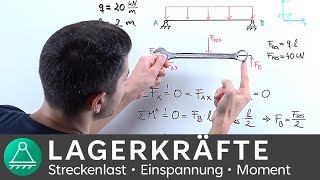 Lagerkräfte berechnen 3 Streckenlast  Technische Mechanik 1  INGTUTOR [upl. by Nayra320]