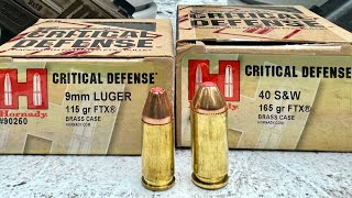 9mm vs 40 SampW Hornady Critical Defense Penetration Test [upl. by Fujio666]