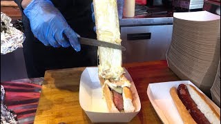 French Hot Dog Drenched in Melted Raclette Cheese London Street Food [upl. by Corder576]