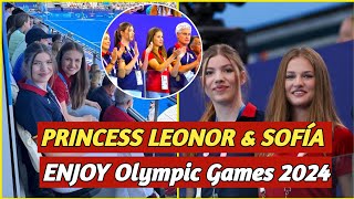 Princess Leonor and infanta Sofía enjoy Vacations at olympics 2024 in casual outfit [upl. by Lahcim]