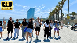 Barcelona Walking Tour☀️ Sunday Spring Walk in Barcelona  From the Beach to the Rambla 4K [upl. by Reiniar]