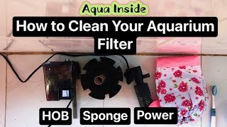 How to clean Aquarium Filter  Cleaning Process of Hob Sponge amp Power Filter  Aqua Inside [upl. by Ragse980]