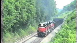 SD38s in the 8th notch as BampLE 866878658657 works a heavy coal drag 6161990 [upl. by Nnylacissej]