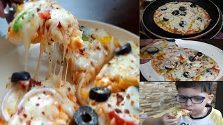 Veg Cheese Burst Pizza On A Pan With Readymade Base  isa ke actions 😀😍cookwithsabah [upl. by Wilinski]