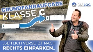 Rückwärts seitlich nach rechts einparken  Grundfahraufgabe Klasse CLKW erklärt  DIALOG BZ [upl. by Hctim]