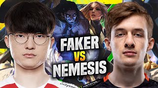 NEMESIS DESTROYS FAKER WITH HIS ICONIC KAYLE  Nemesis Plays Kayle Mid vs T1 Faker Sylas [upl. by Eimirej30]