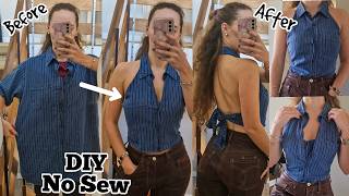 DIY Halter Top from an Old Shirt  No Sew Super Easy D [upl. by Claresta]