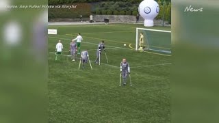 Polish Amputee Soccer Player Scores Stunning Overhead Goal [upl. by Redmer]