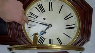 Antique 19thC american mahogany 8 day striking drop dial wall clock [upl. by Ensoll131]