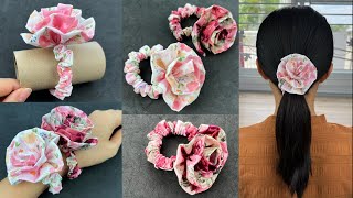 DIY Scrunchies ✅✅ Flower Scrunchies making Sewing Tutorial DIY Hair Scrunchies [upl. by Stilla226]