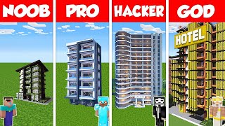 Minecraft Battle NOOB vs PRO vs HACKER vs GOD HOTEL SKYSCRAPER HOUSE BUILD CHALLENGE  Animation [upl. by Ybrik]