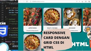 TUTORIAL CARA MEMBUAT RESPONSIVE CARD DENGAN CSS GRID DI HTML GRIDRESPONSIVE CARD css [upl. by Heman190]