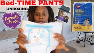 UNBOXING Parents Choice WALMART bedtime DISPOSABLE PANTS COME SEE [upl. by Dnanidref]