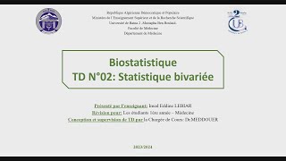 TD 02 Biostatistique quotStatistique Bivariéequot 1er Année Médecine 20232024  Prof I Lebiar [upl. by Cole]