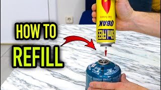 COMO RECARGAR CARTUCHOS DE GAS SIN VALVULA  HOW TO REFILL CAMPING BUTANE GAS [upl. by Saitam]