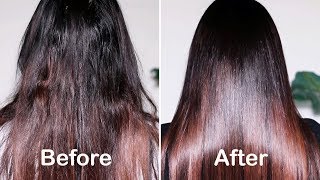 HOW TO GET SMOOTH SHINY amp SILKY HAIR WITH 1 USE  DIY HAIR MASK FOR DAMAGED HAIR [upl. by Oiralih380]