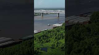 Huey P Long bridge in Harahan LA spans Mississippi River near New Orleans hueyplong bridge river [upl. by Bunting]