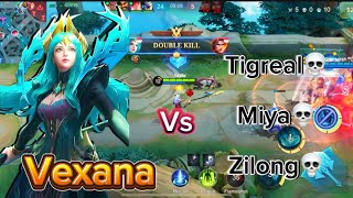 MOBILE LEGENDS  Vexana 🆚 Tigreal Miya Zilong … On area [upl. by Nosretep803]