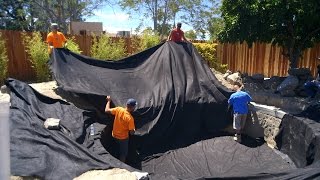 Koi Pond Construction  Pond Liner Preparation  Part 24 [upl. by Sairu]