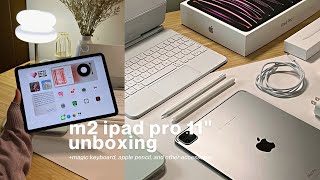 m2 ipad pro 11quot unboxing 512GB space grey 💌 magic keyboard apple pencil 2 minimalist homescreen [upl. by Anuaik630]