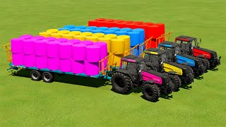 LOAD AND TRANSPORT BALES WITH COLORED VALTRA TRACTORS  Farming Simulator 22 [upl. by Elades693]