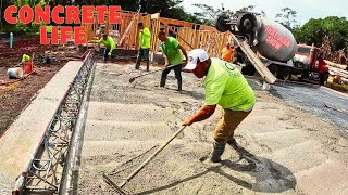 Concrete Finishers Use Truss Screed To Place Cement  Next Level Construction Workers [upl. by Whitebook297]