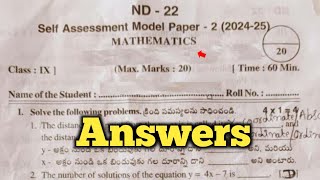 Ap 9th class maths self assessment 2 model paper and answer 20249th maths Fa2 paper answer key 2024 [upl. by Cornelius735]