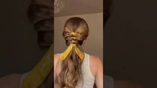 Scarf hairstyles videoshort hairtutorial ponytail easyhairstyle beautiful [upl. by Enilemme]