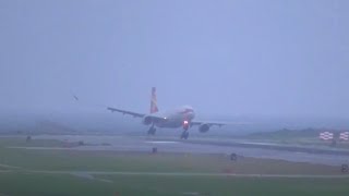 Plane almost skids off the Runway in bad weather [upl. by Maleen]