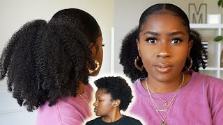 How to do a Low Sleek Fluffy Ponytail on Short 4C Natural Hair Under 10 BucksMona B [upl. by Nannoc970]